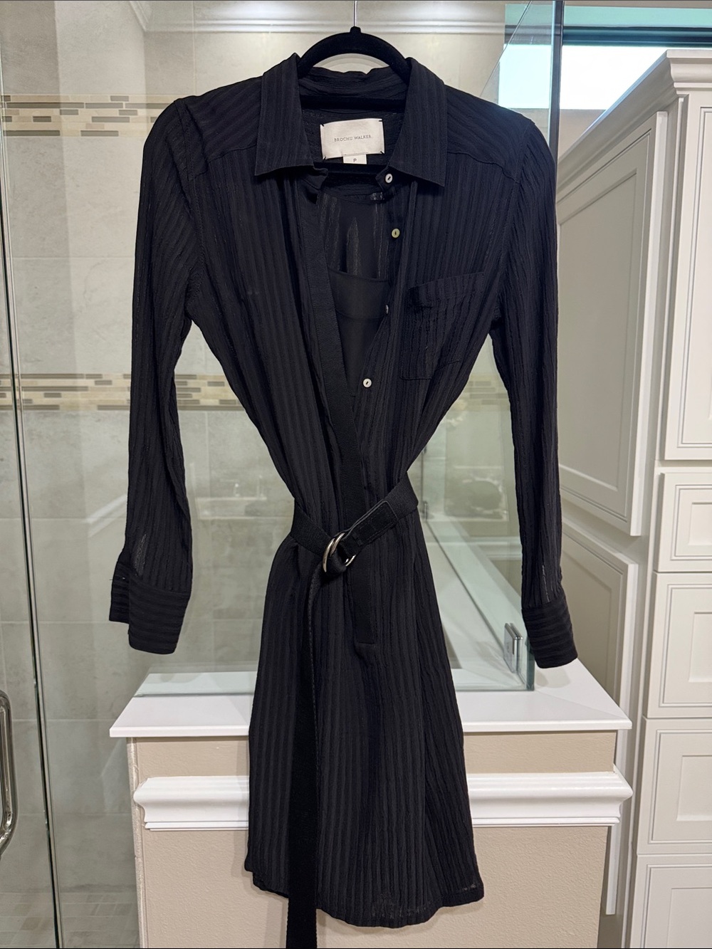 Brochu Walker Black Women's 100% silk black dress long sleeve with slip.